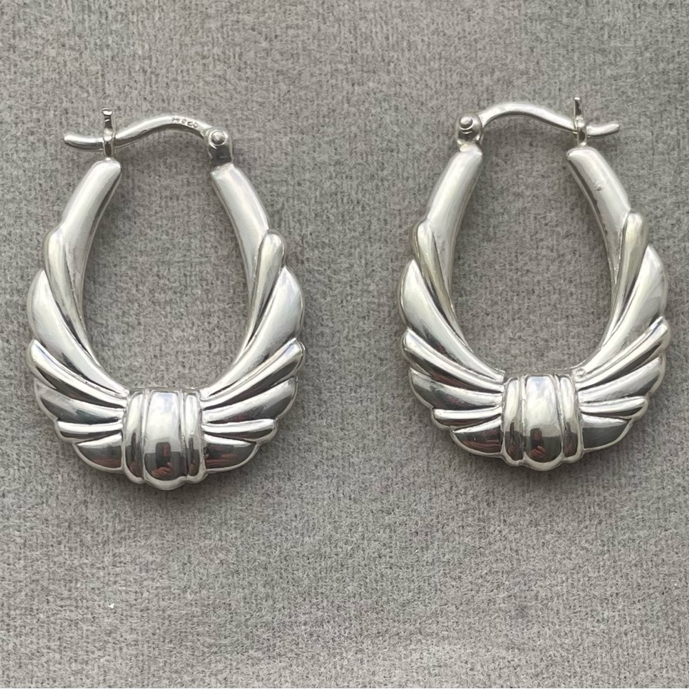 Vintage Sterling Silver (925) Scalloped/Swirl/Puffy Horseshoe/Hoop Earrings